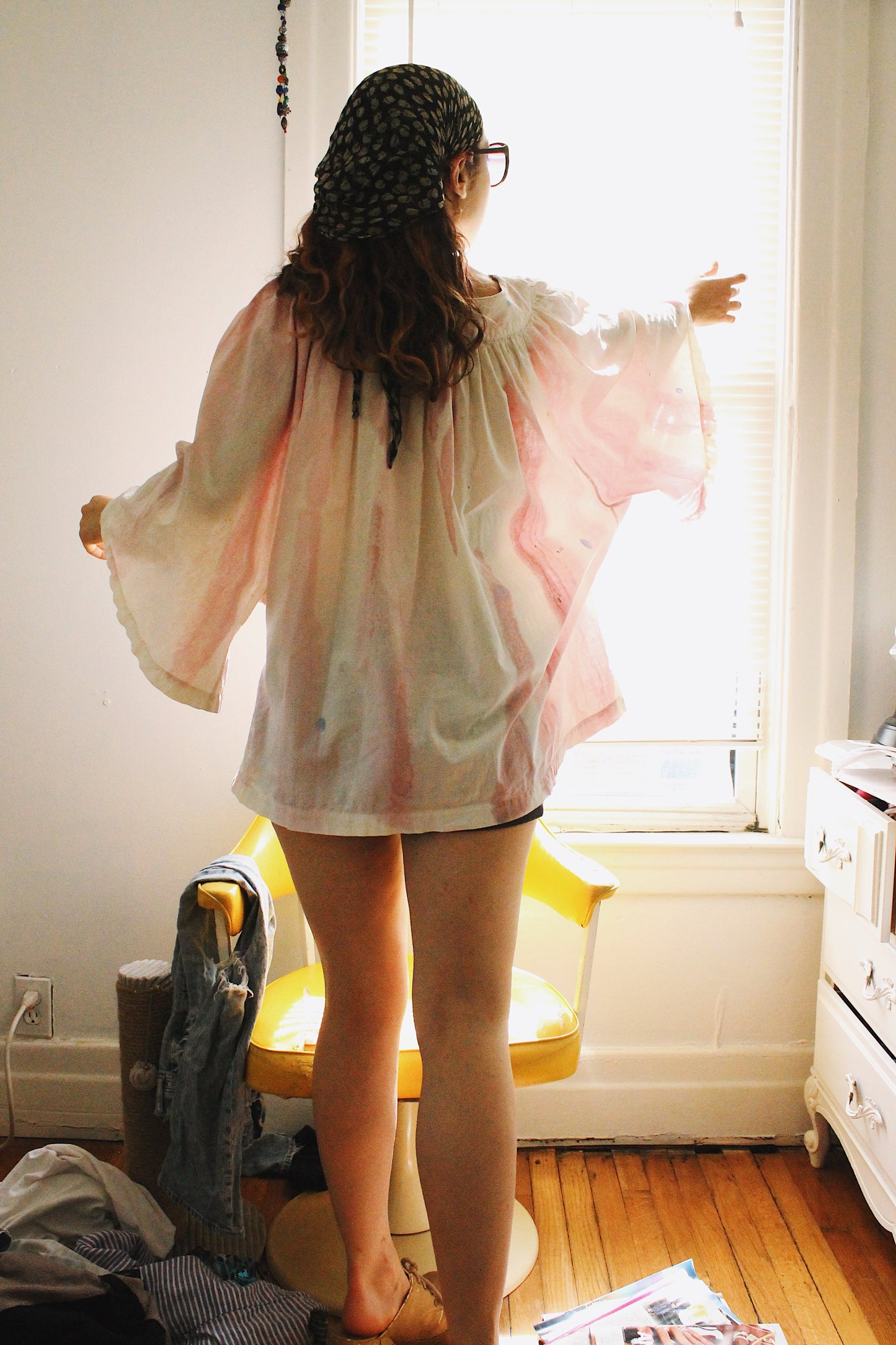 60s Cream & Pink Hand Dyed Flowy Dream Top/Tunic