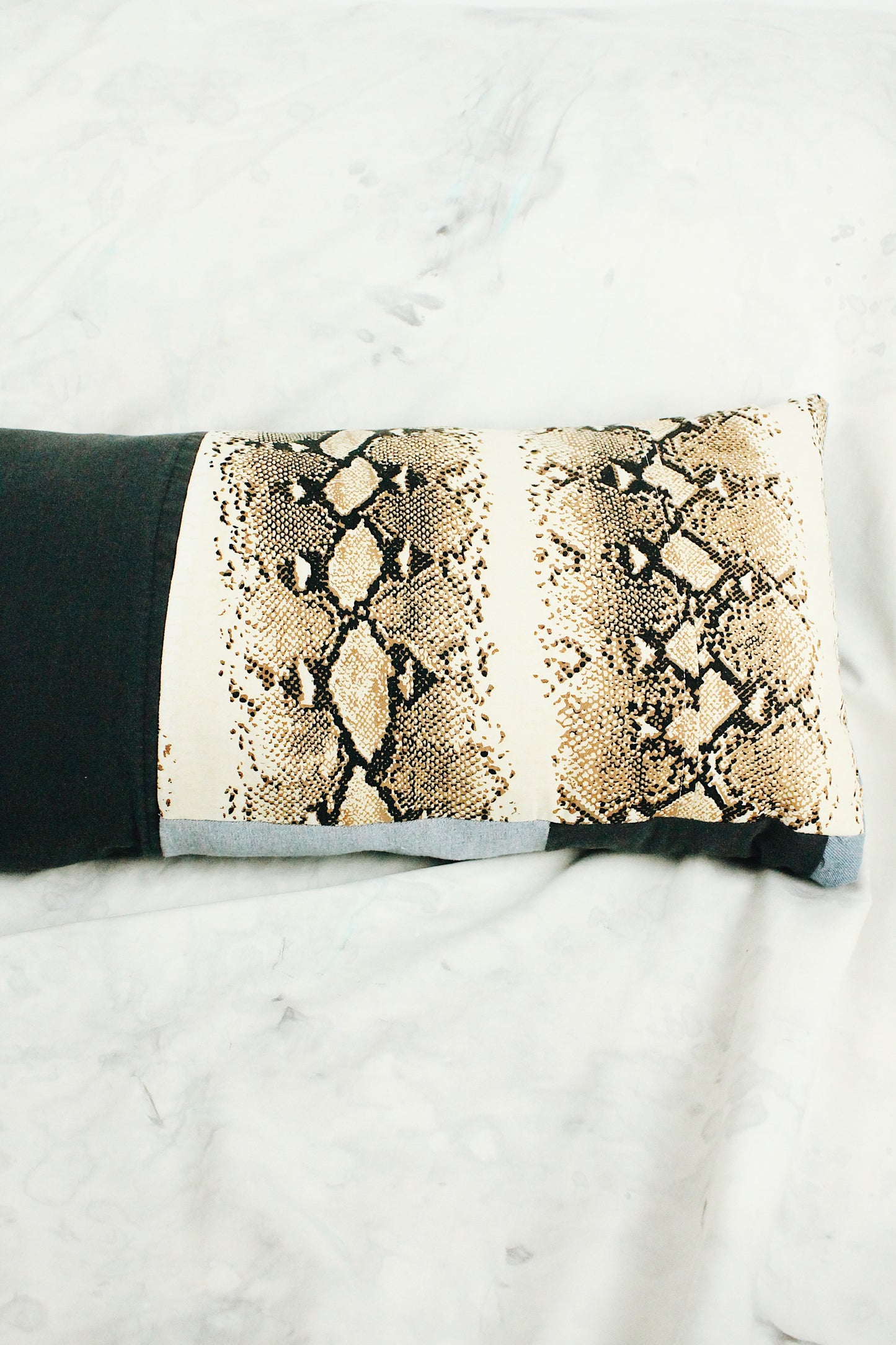 Snake Denim Patchwork Tube Pillow