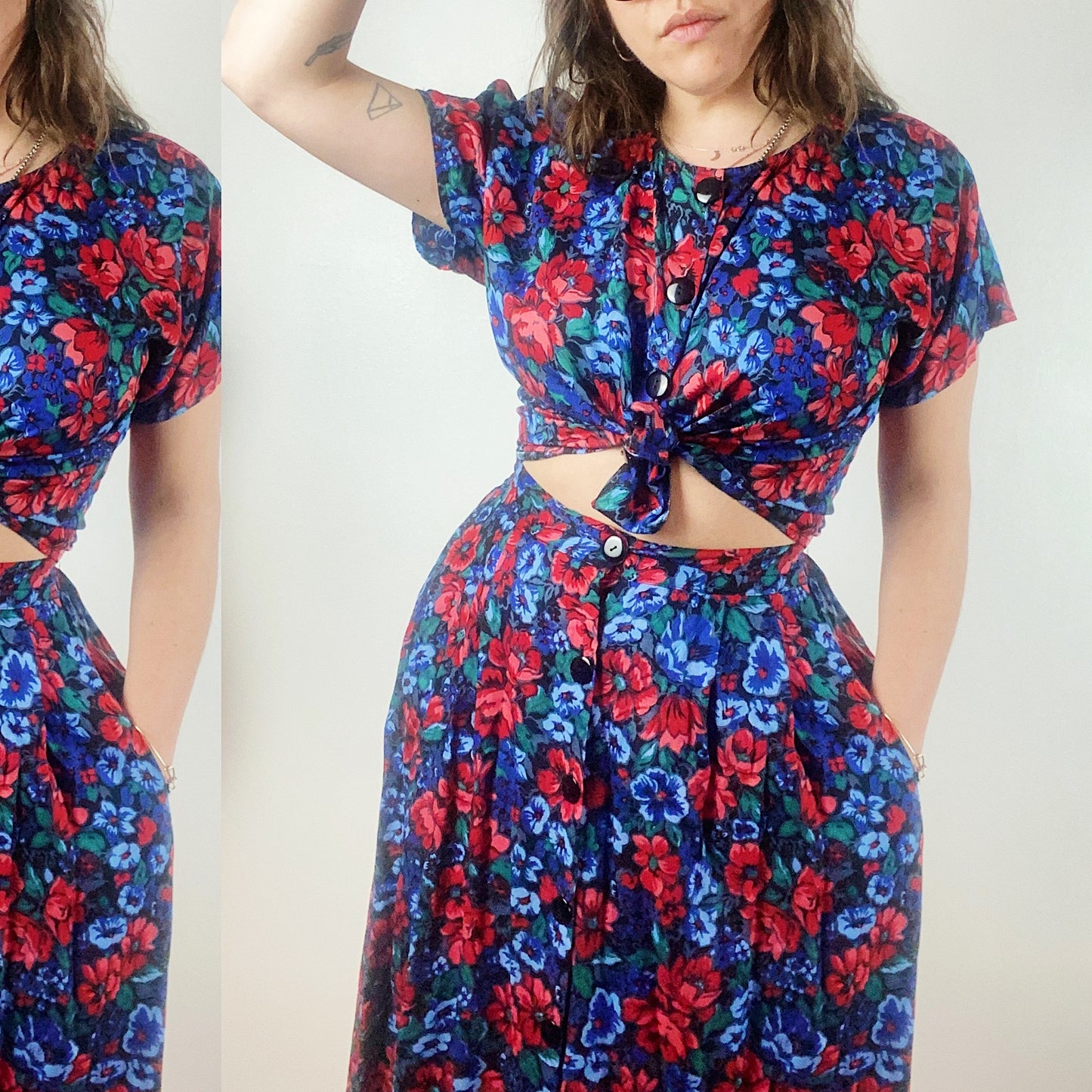 80s Floral Gem-tone Two Piece Set
