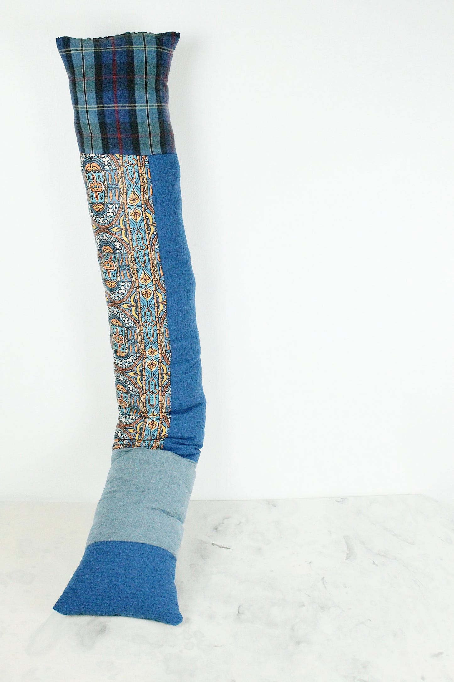 Blue Patchwork Tube Pillow