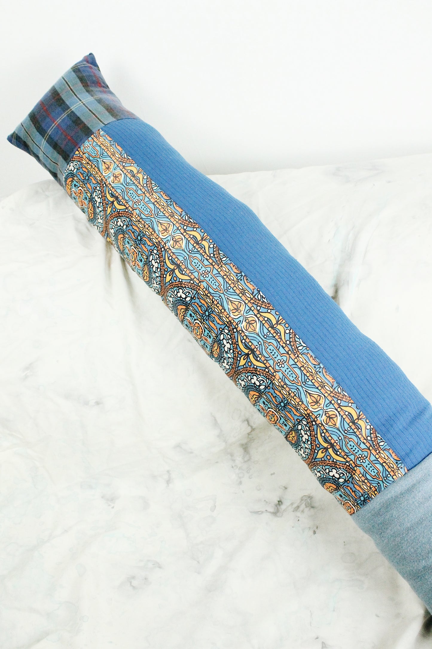 Blue Patchwork Tube Pillow