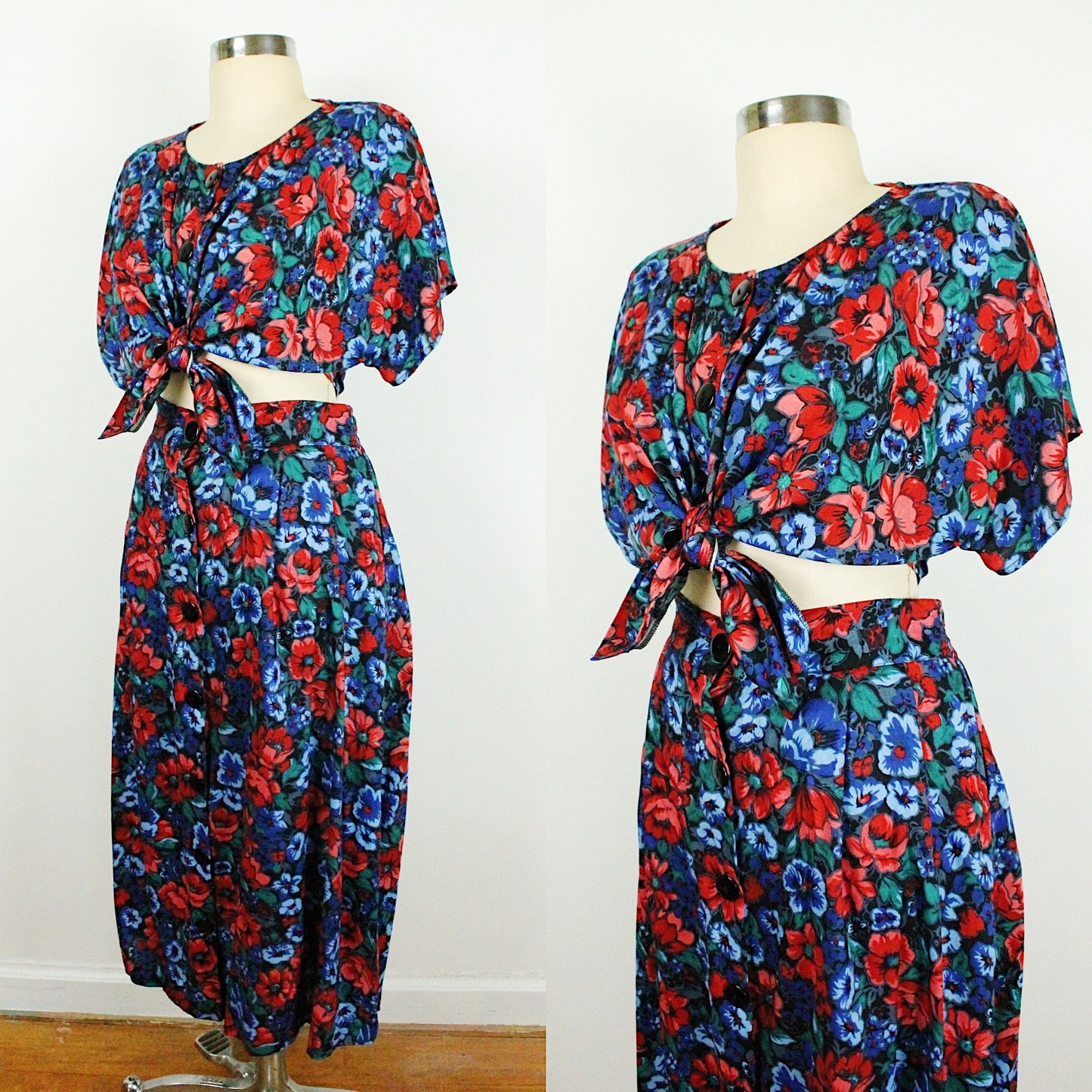 80s Floral Gem-tone Two Piece Set