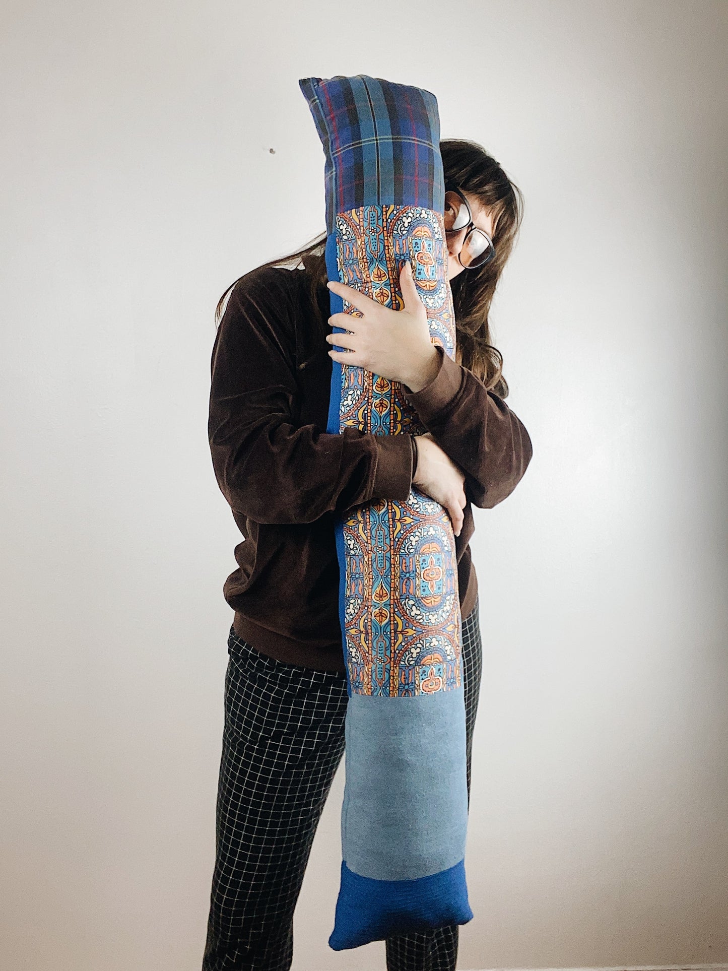 Blue Patchwork Tube Pillow