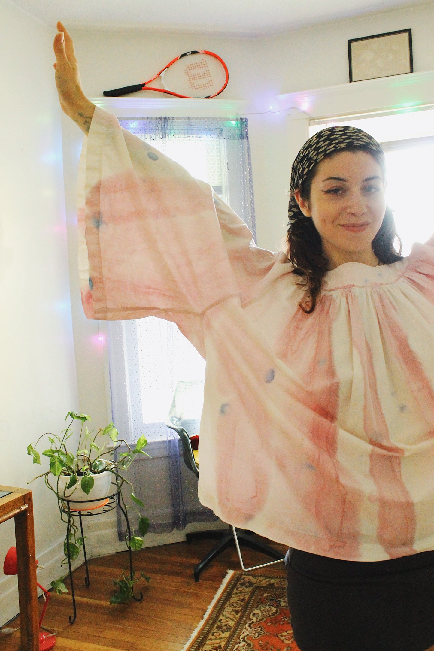 60s Cream & Pink Hand Dyed Flowy Dream Top/Tunic