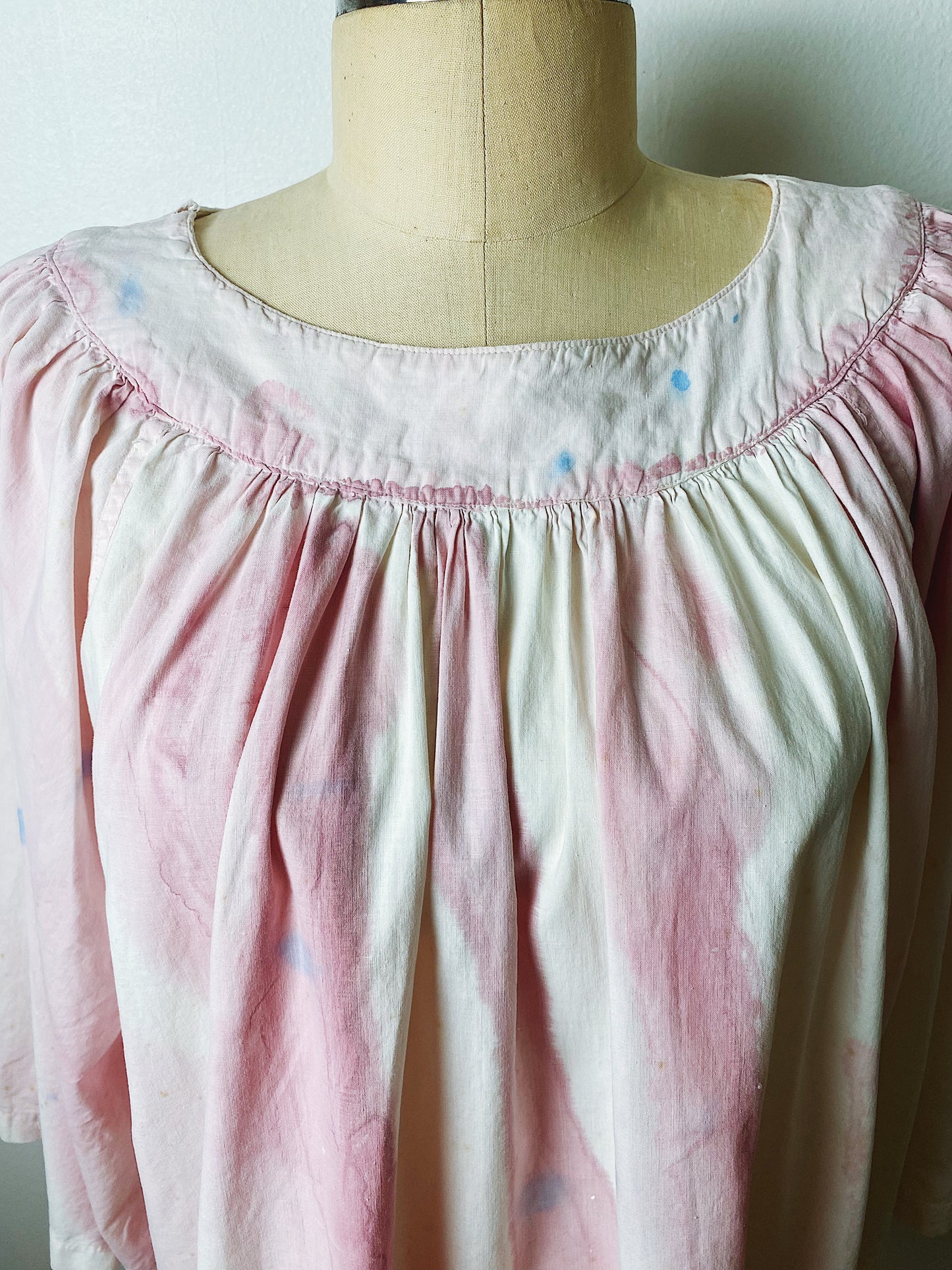60s Cream & Pink Hand Dyed Flowy Dream Top/Tunic