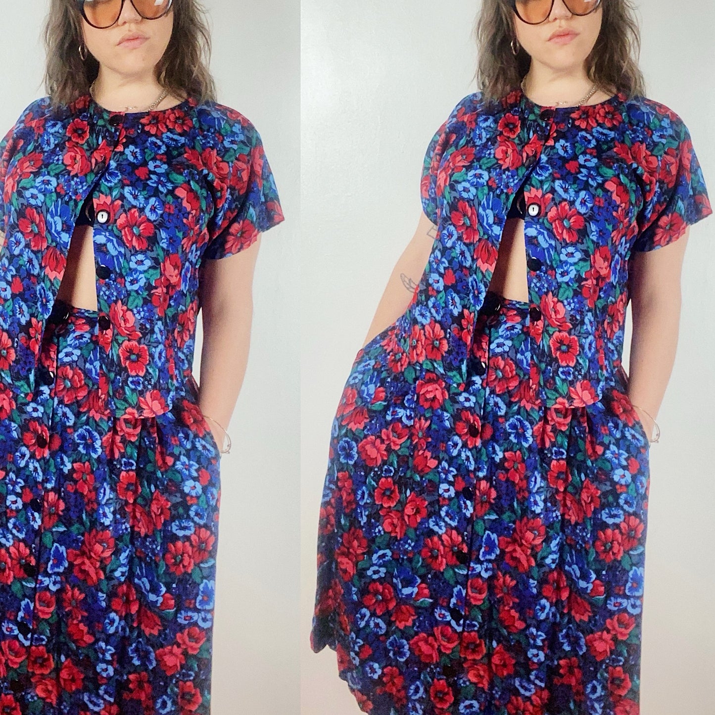 80s Floral Gem-tone Two Piece Set