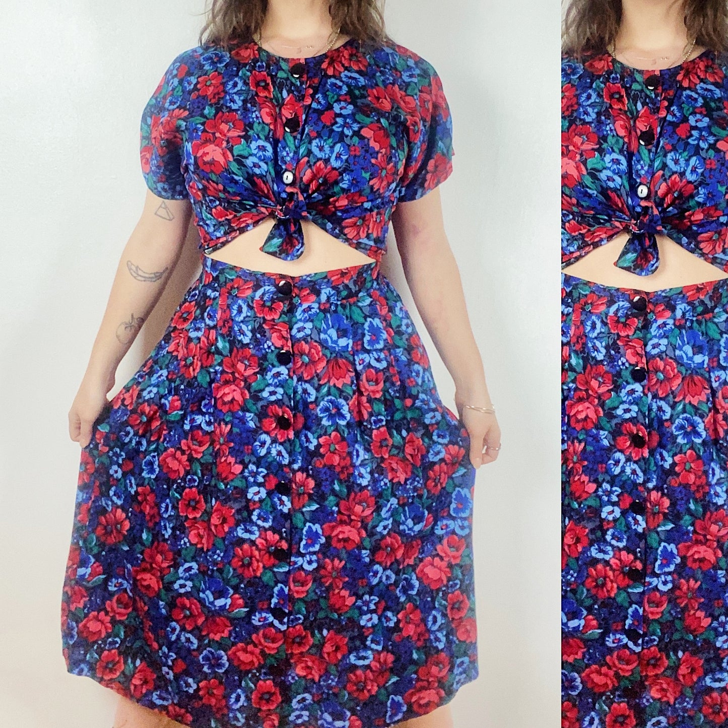 80s Floral Gem-tone Two Piece Set