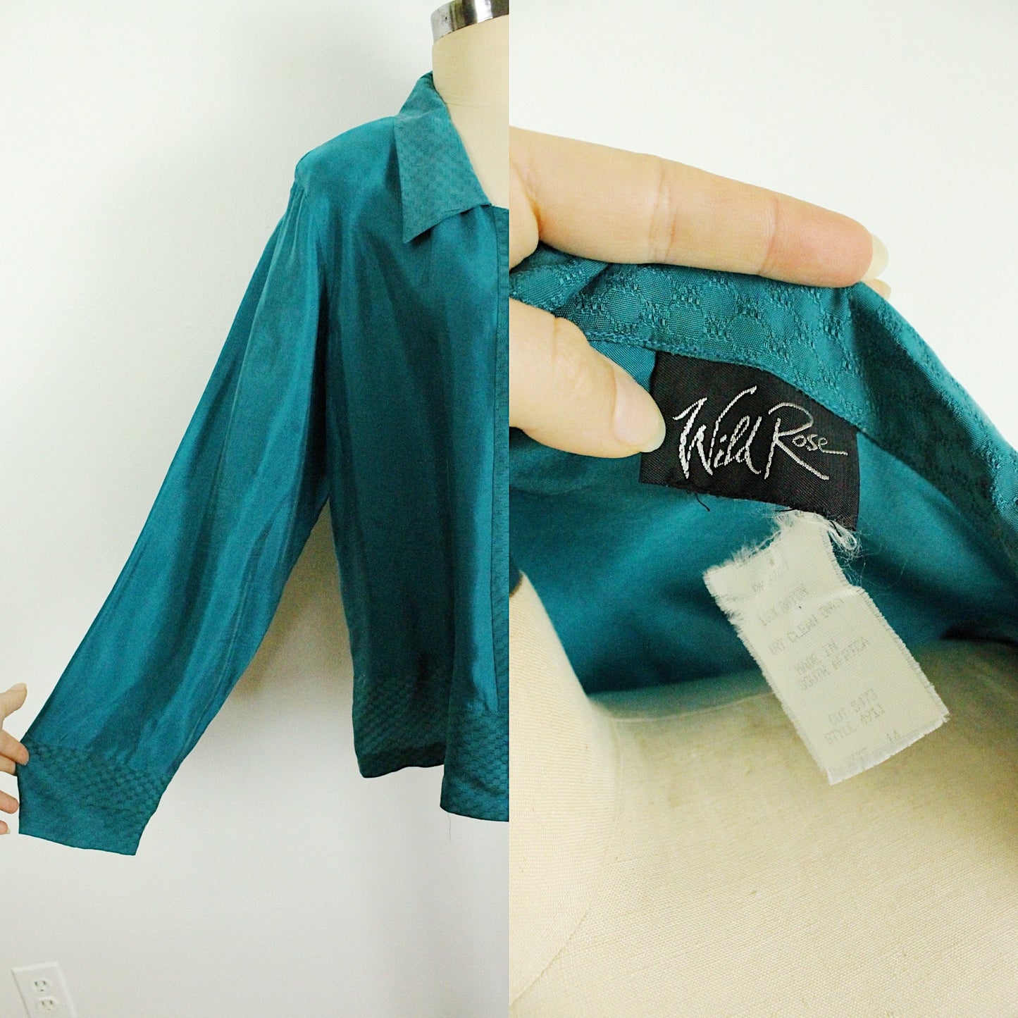 1980s Teal Silk Button-Up