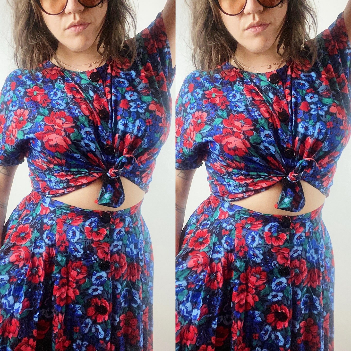 80s Floral Gem-tone Two Piece Set