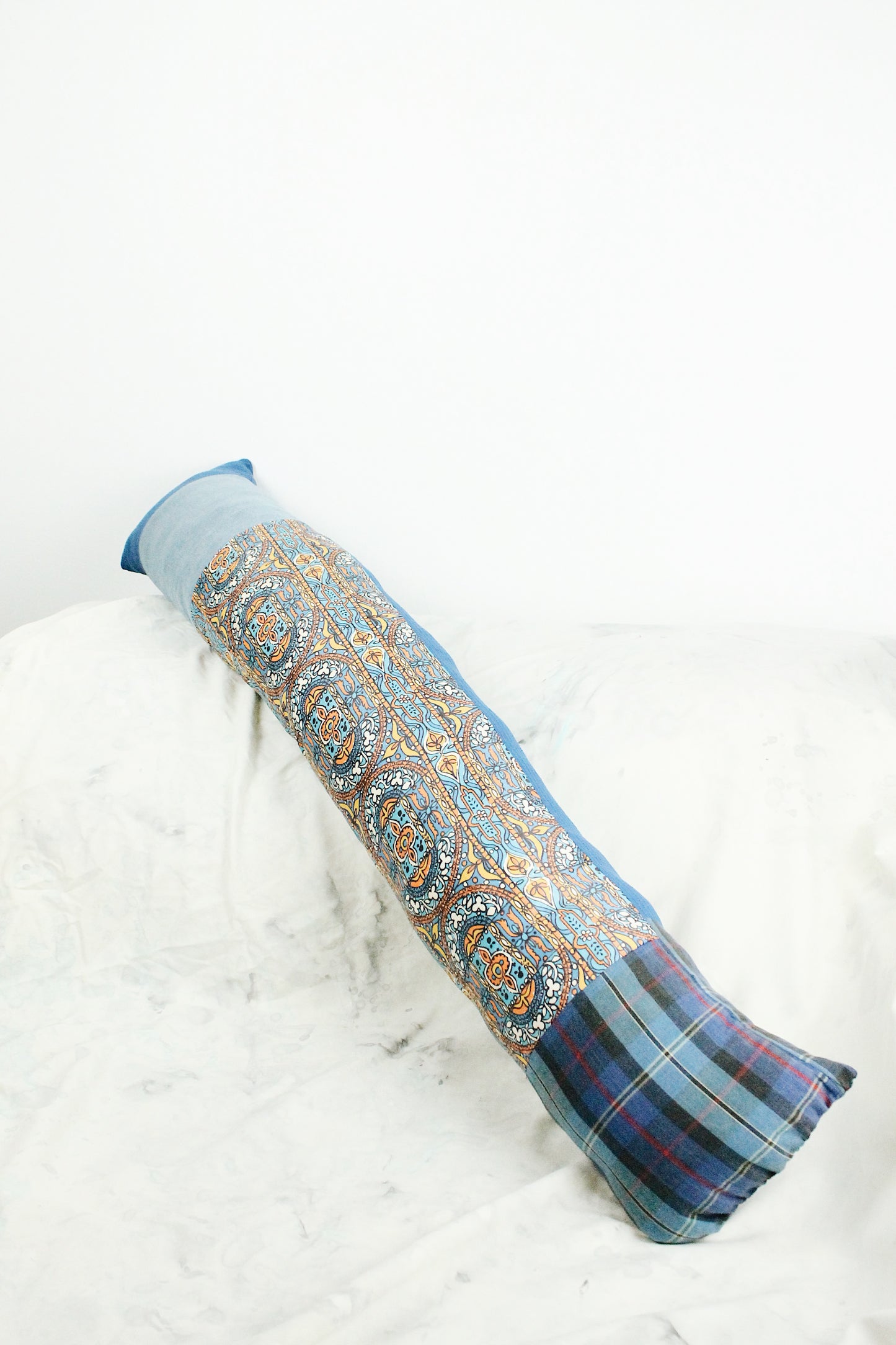 Blue Patchwork Tube Pillow
