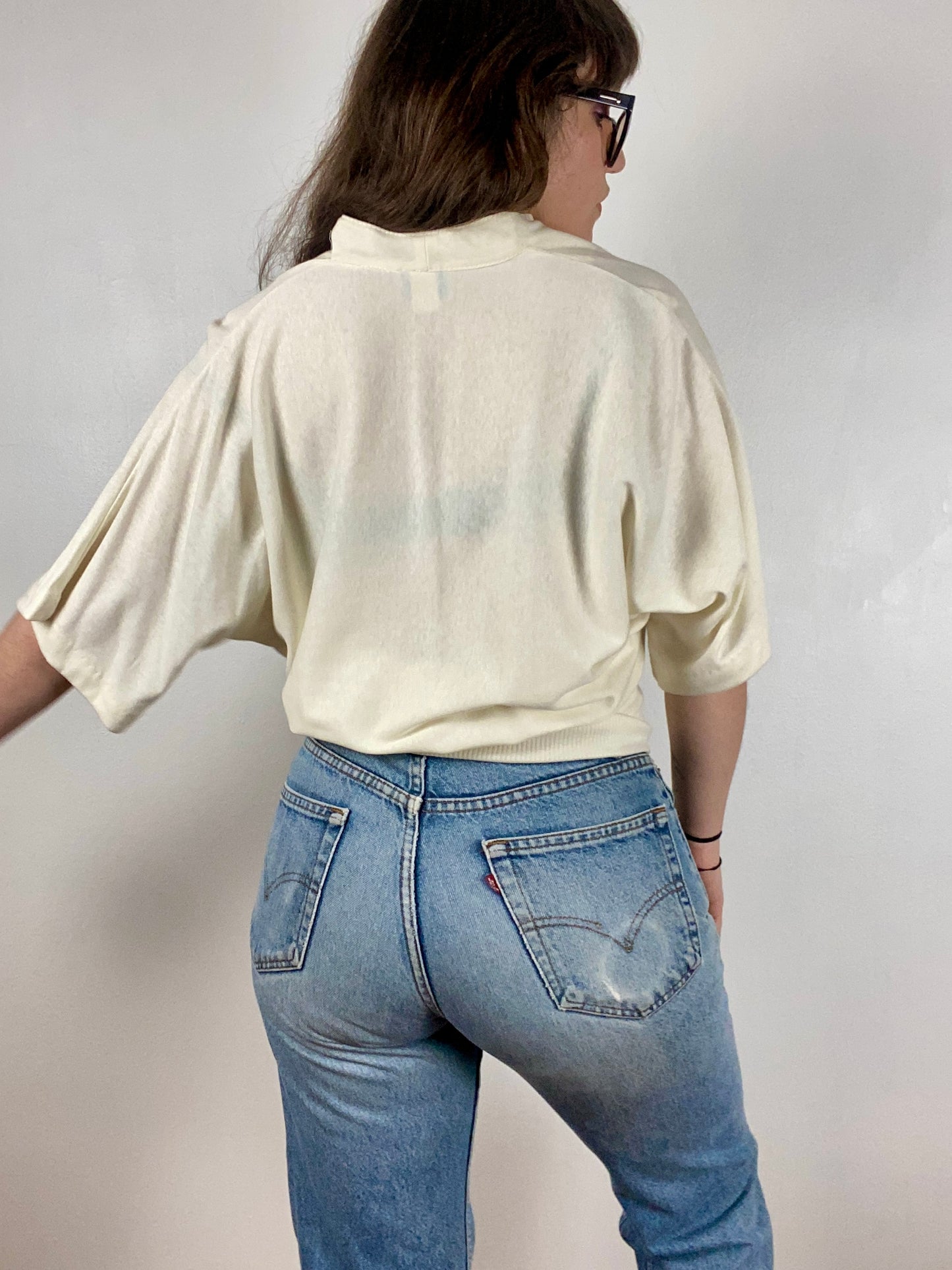 80s Cream Batwing Top