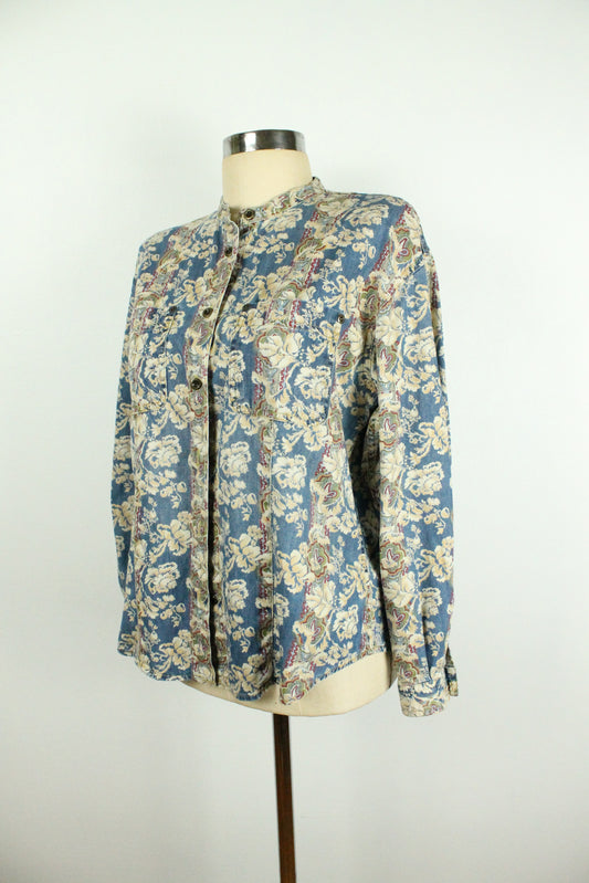 90s Floral Chambray Button-Up