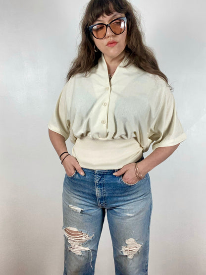 80s Cream Batwing Top