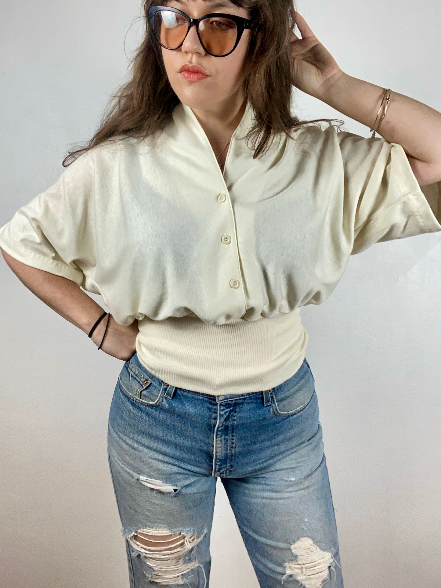 80s Cream Batwing Top