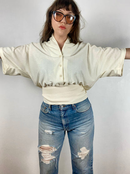 80s Cream Batwing Top