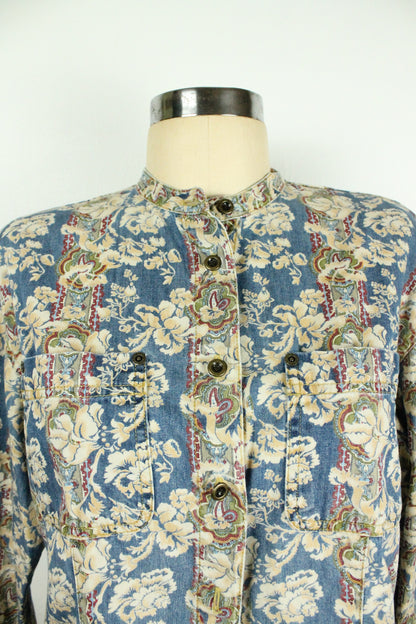 90s Floral Chambray Button-Up